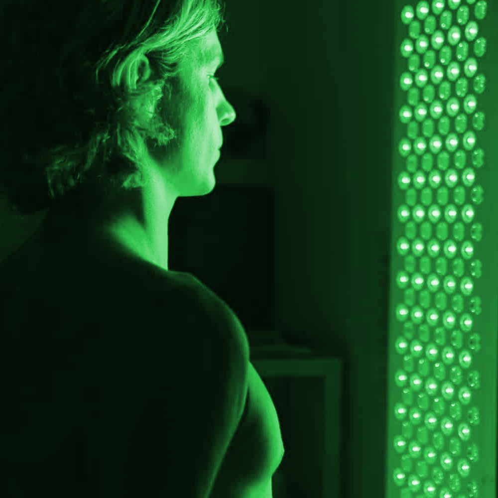 Strong Green light therapy with person