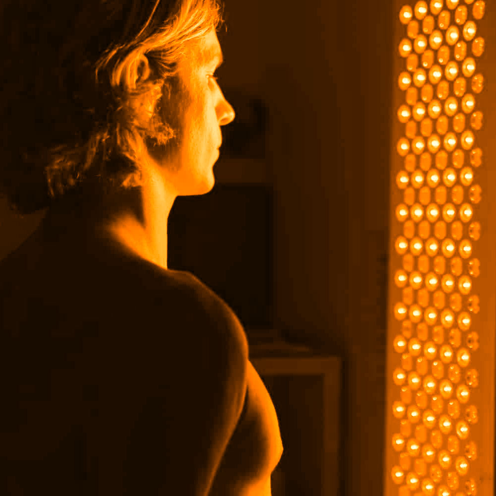 Strong orange light therapy with person