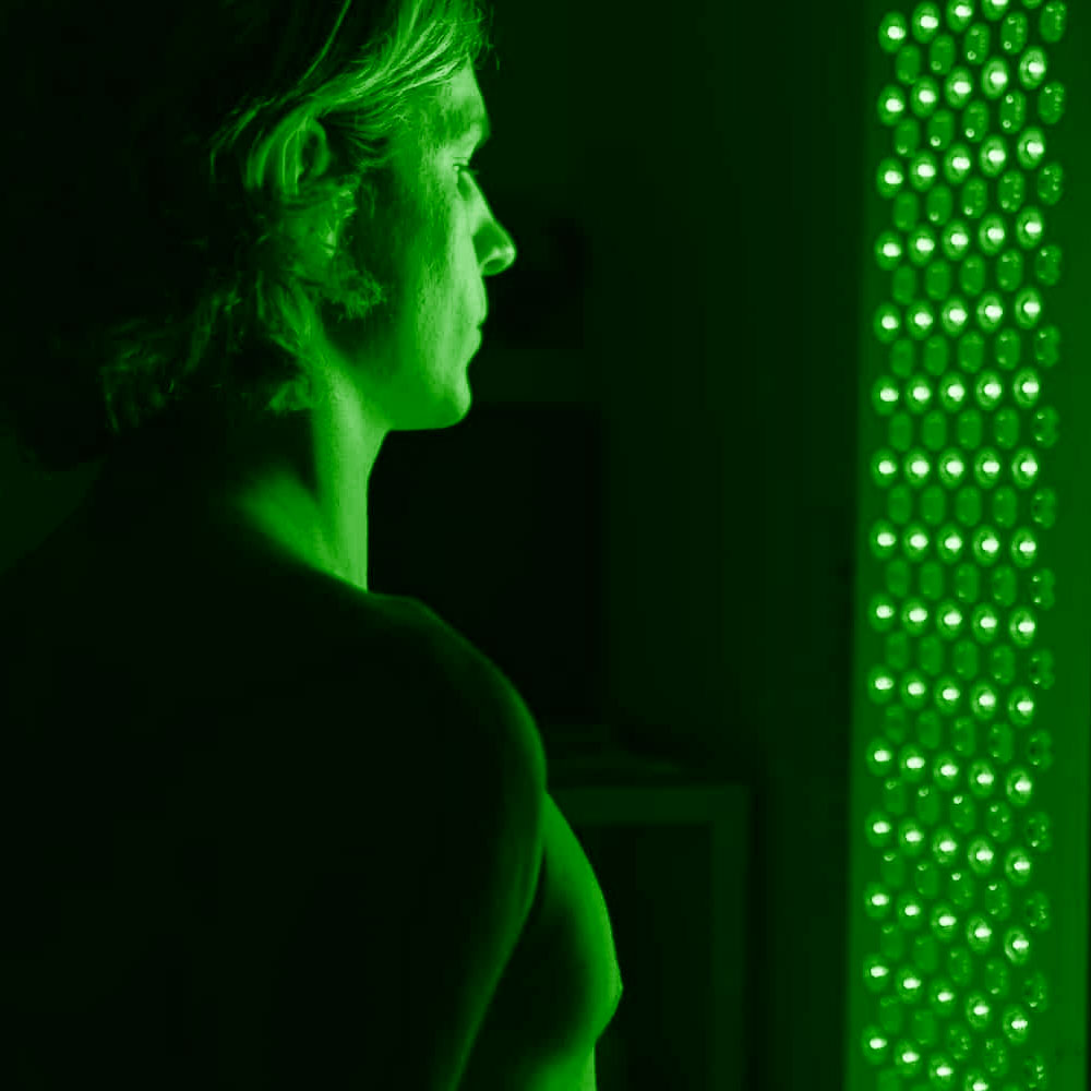 Strong Green light therapy with person