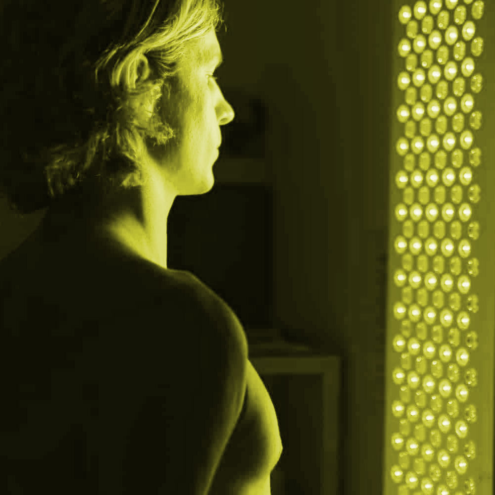 Strong yellow light therapy with person