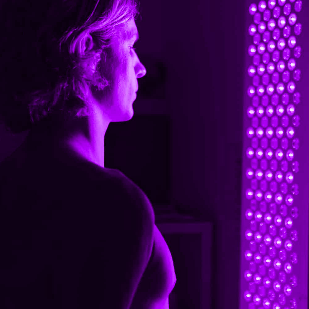 Strong violet light therapy with person