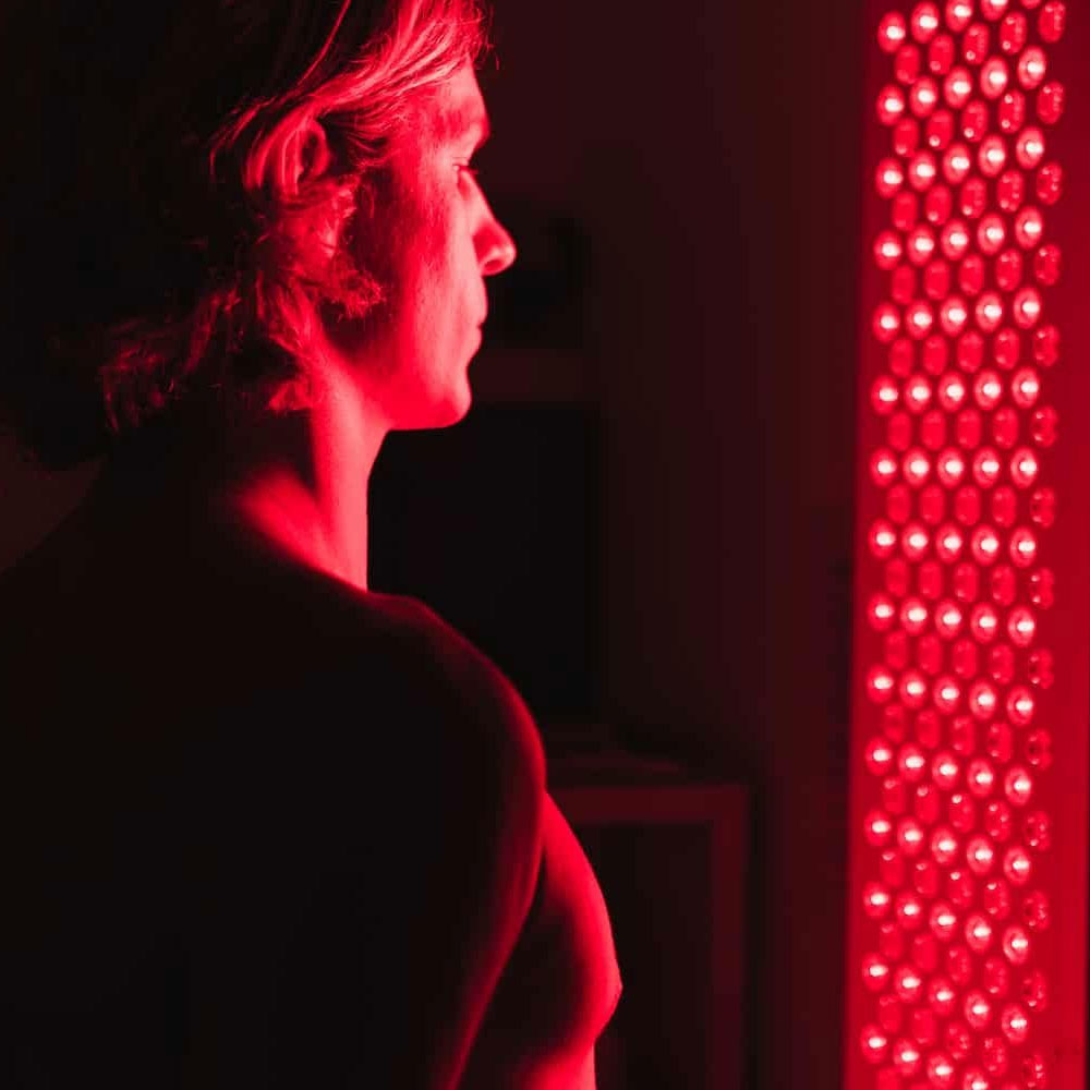 Strong red light therapy with person