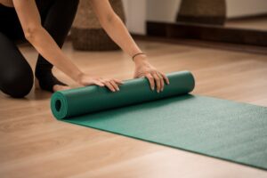 unfolding the yoga mat